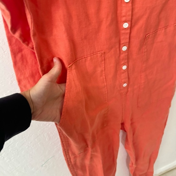 Outerknown Retrograde Linen Sunset Orange Pink Jumpsuit XS - Picture 6 of 11